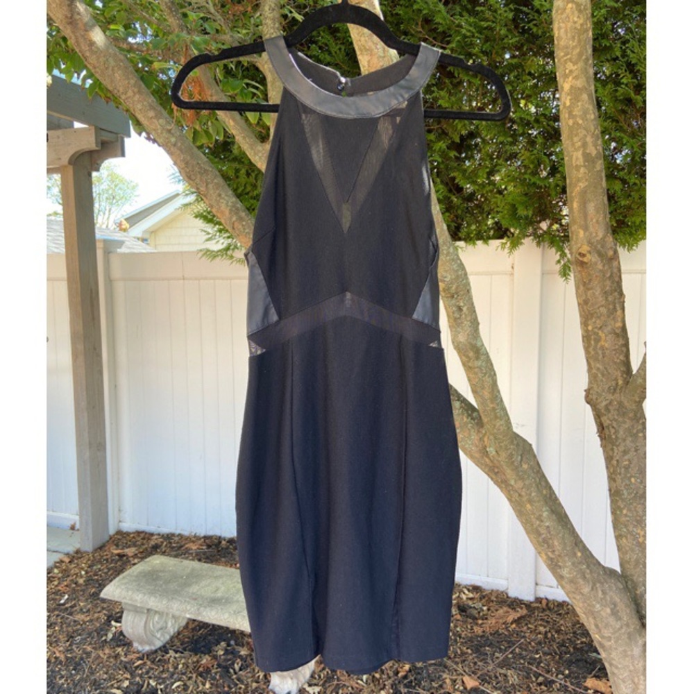 Lush Bodycon Black Dress with Mesh Cutouts